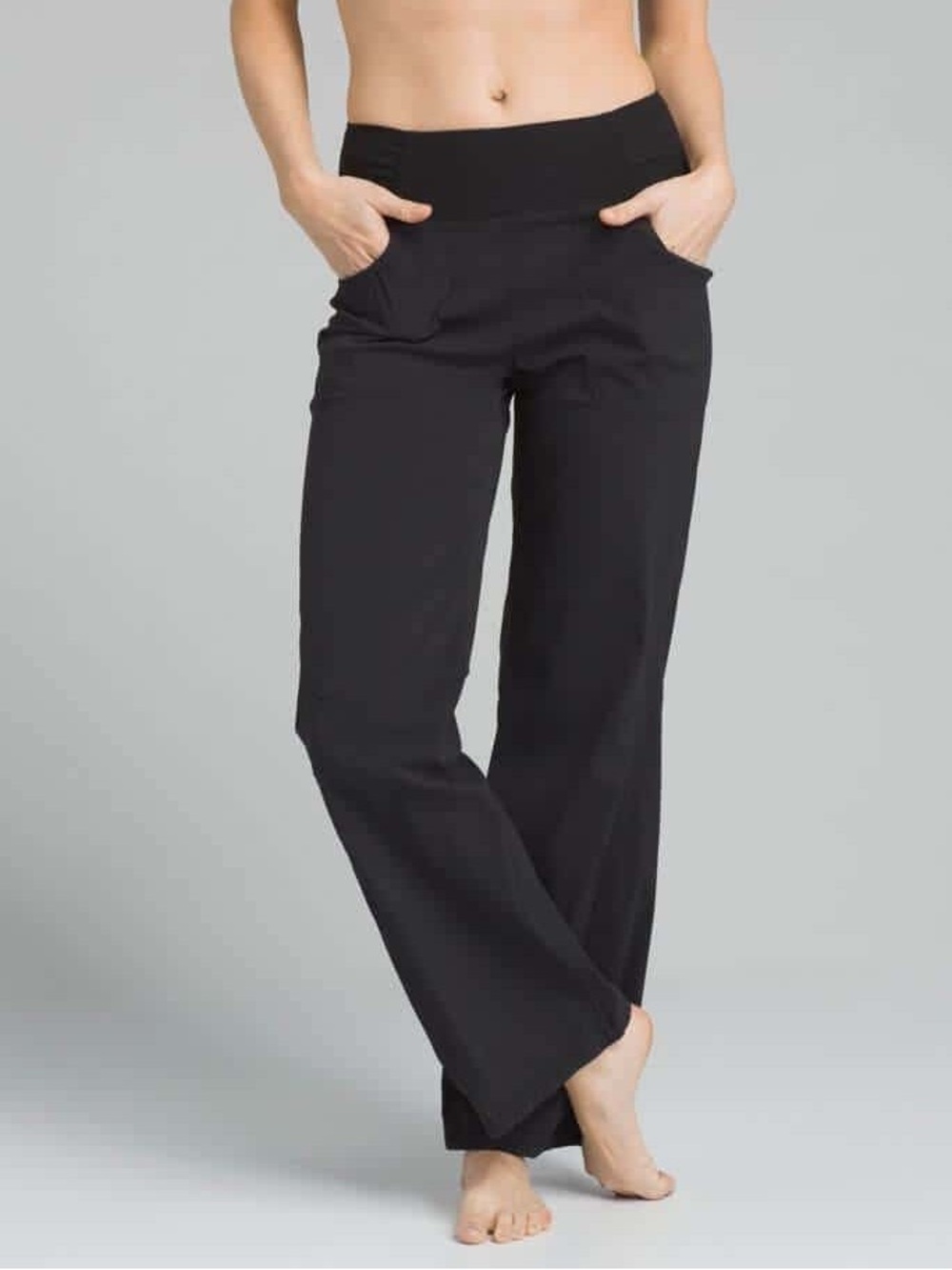 Prana Sunmit Pants S Short Inseam Wide-Leg Mid-Rise Knit Waistband Black